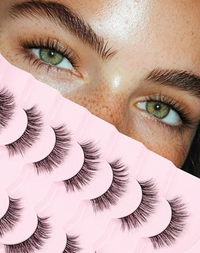 Image of Onlyall Natural Lashes Wispy Look False Eyelashes Natural Flared Eyelashes False Eye Lashes Soft Fluffy Lashes 7 Pairs D75