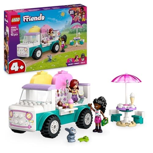 Image of LEGO Friends Heartlake City Ice Cream Van Toy, Creative Pretend-Play Food Set for 4 Plus Year Old Girls, Includes 2 Mini Dolls and a Bunny Figure 42644