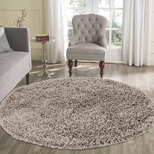Image of Serdim Rugs Living Room Round Shaggy Area Rugs, Polypropylene, L.Beige, 120x120cm(4x4')