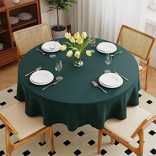 Image of Zdada Green Round Table Cloth, 152cm/60Inch Large Circular Table Cloths, Polyester Fabric Washable Tablecloth Dining Table Cover For Banquet Party Home