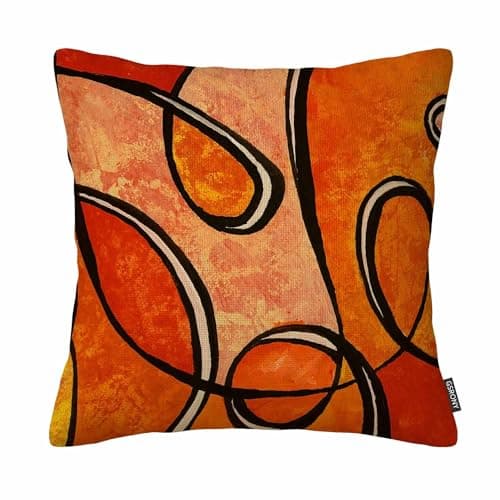 Image of GSRONY Abstract Art Throw Pillow Covers Colorful Acrylic Close Up Abstract Painting Swirls Shades Orange Cushion Pillow Case 18x18 Inches