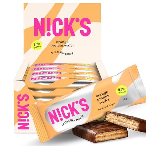 Image of NICKS Protein Wafer Bars Orange | 25% Protein | 203 Calories | Low carb Biscuits Snack Bar No Added Sugar Gluten free (Multipack 24x40g)