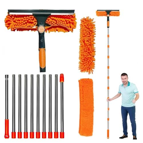 Image of 4.5m Window Cleaning Kit, Extendable Window Cleaner Pole, Window Cleaning Equipment with Squeegee and Microfiber Cloth for High Windows, Walls & Cars