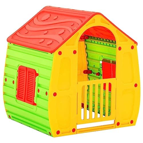 Image of Teenpull Children's Play House Plastic House 102 x 90 x 109 cm UV-Resistant for Indoor and Outdoor Use with Door Window Porch for Toddlers Role Play Garden Shed Play House