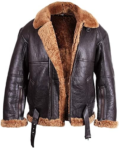 Image of BRANDSLOCK Men Aviator Real Shearling Sheepskin Leather Bomber Flying Jacket (Brown, 4x_l)