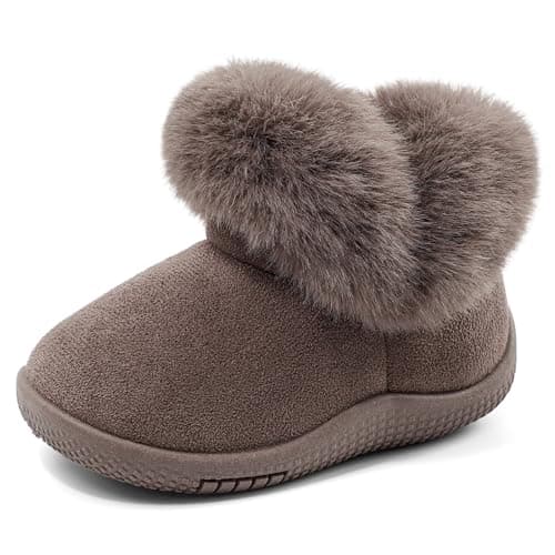 Image of MK MATT KEELY Baby Winter Snow Boots 0-5 Years Toddler Girls Fluffy Booties Outdoor Warm Walking Shoes with Soft Anti-Slip Rubber Sole,Coffee,Size 5/5.5 UK Child