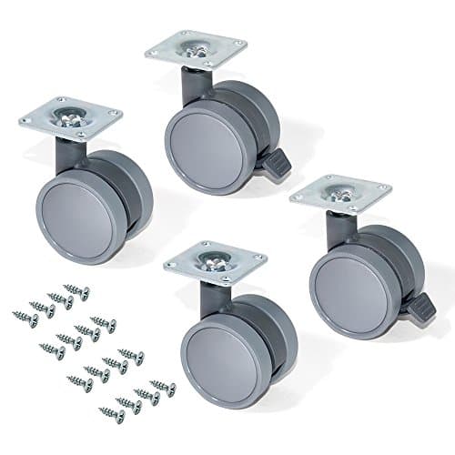 Image of Emuca 2036421 Pack of 4 grey swivel castors for furniture (2 with brake and 2 without brake) 50mm diameter with fixing plate and ball bearings