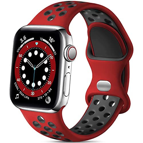 Image of Epova Silicone Sport Strap Compatible with Apple Watch Strap 42mm 44mm 45mm 49mm, Breathable Replacement Straps for Apple Watch Ultra/Ultra 2/iWatch SE Series 9 8 7 6 5 4 3 2 1,Red/Black, Large