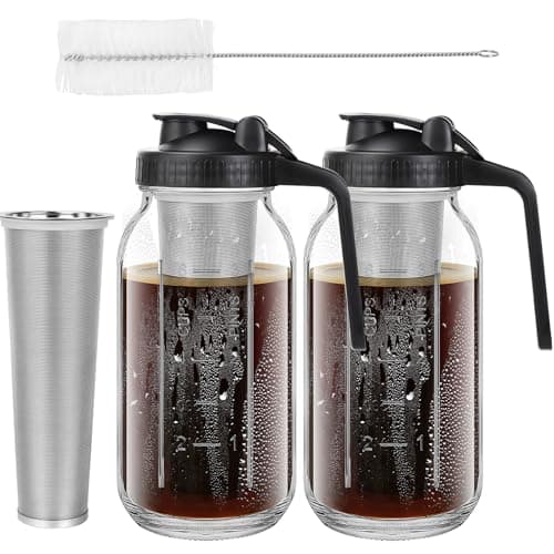 Image of 2 Pcs 64oz Cold Brew Coffee Maker Jars, Large Glass Mason Pitcher, 1.9 Liter Mason Jugs with Airtight Lids Filter for Lemonade Ice Tea Fruit Drinks