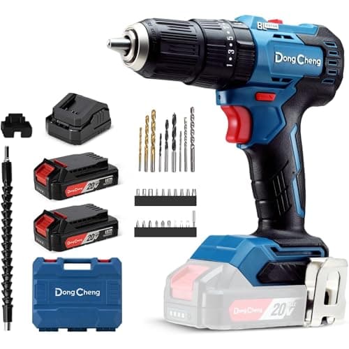 Image of Dong Cheng 20V Brushless Heavy-Duty Impact Drill, 50N.m, 2x2.0Ah Battery, 13mm Keyless Metal Chuck, 27000 IPM, 20+1+1 Clutch, Cordless Hammer Drill for Drilling Brick Wall, Metal, Wood