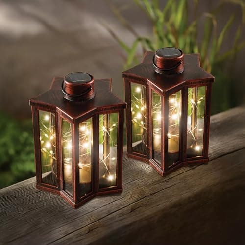 Image of Marco Paul Christmas Gifts for Women Birthday - 2x Firefly Star Solar Lanterns - Metal Outdoor Hanging Lanterns with Firefly LED - Garden Ornaments Outdoor - Solar Lantern Set for Garden Decor, Patios