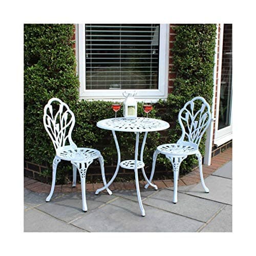 Image of Charles Bentley 3 Piece Tulip Cast Aluminium Patio Bistro Set Table & 2 Chairs