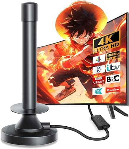 Image of TV Aerial, Digital Indoor TV Aerial for Smart TV with Signal Booster, Digital TV Antenna for Freeview 680+ Miles Long Range Support 4K 1080P HD Local Channels & 18ft HD Cable(M-Black)