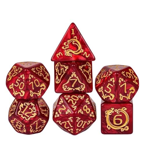 Image of cusdie 7Pcs/Set Dragon Pattern DND Dice Set D&D Polyhedral Dice for Dungeons and Dragons Role Playing Dice Games RPGs(Dragon Pattern-Red)