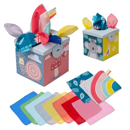 Image of Taf Toys Wonder Baby Tissue Box Toy for Infants & Toddlers. Baby Sensory Box. Tummy Time Toy Colourful Pull Scarves & Crinkling Blankies. Educational Learning Toy. Suitable for 12 months +
