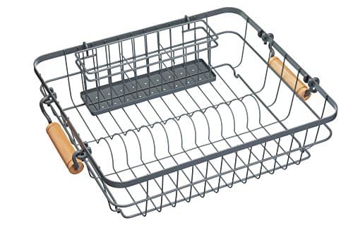 Image of KitchenCraft Living Nostalgia Wire Dish Rack with Cutlery Drainer Tray, Sink Draining Board Drip Drying Stand for Plates, Crockery, Mugs and Utensils, 47 x 36 cm - Grey