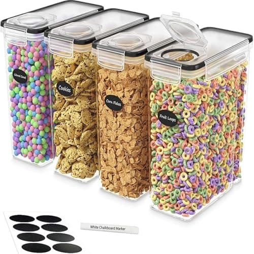 Image of Panzy Home 4L Cereal Storage Containers – Airtight Flip-Top Lids, BPA-Free, Clear Plastic with Labels for Easy Organization– Kitchen Pantry Organiser – Ideal for Cereal, Cornflakes, and Dry Foods (4)