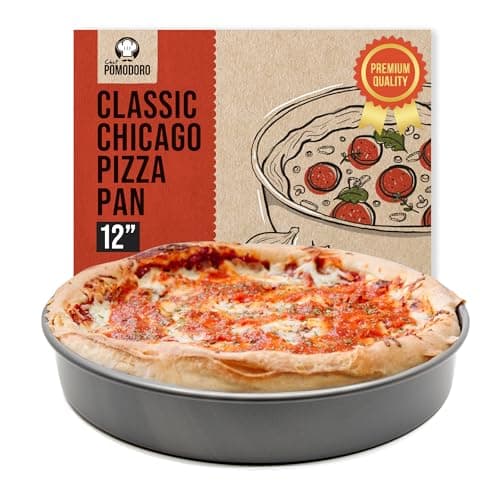 Image of Chef Pomodoro Chicago Deep Dish Pizza Pan 12 Inch, Hard Anodized Aluminum Pizza Pan for Oven, Pre-Seasoned Bakeware Kitchenware, Non-Stick Round Pizza Pans 12-Inch (30 cm)