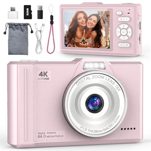 Image of QIVORO Digital Camera 4K 64MP Compact Portable Photo Camera,18X Digital Zoom Autofocus | Anti-Shake,2.8" IPS Screen with 32GB SD Card & OTG Adapter,Vlogging Camera for Kids Teens Students Beginners