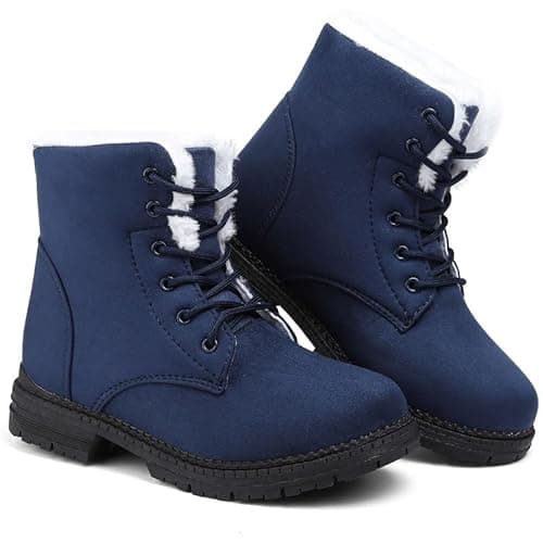 Image of Snow Boots Womens Winter Walking Cotton Warm Fur Lined Snow Shoes Ankle Mid Calf Lace Up Suede Casual Non-Slip Lightweight Outdoor Ladies Booties