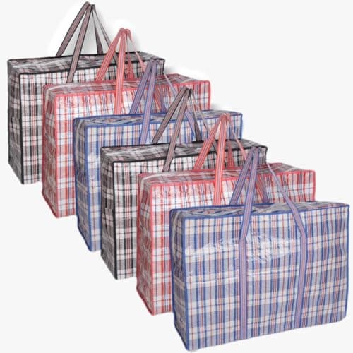 Image of MAGNIFICENT Laundry Bags. 6 Jumbo Size Heavy Duty Storage Bags. Portable Laundry Bags with Zips & Strong Handle. Perfect for Moving House, Shopping, Storage, Travel, Bulky Items, Clothes, Toys & More!