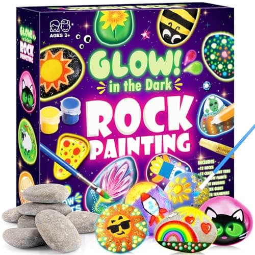 Image of Glow Rock Painting Kit, Arts and Crafts for Kids Age 5 6 7 8 9 10 Toys for 6 7 8 9 10 Year Old Girls Craft Kits for Girls Boys Age 6-12 Glow in The Dark Painting Set for Kids 6-12 Birthday Gifts