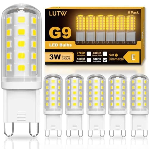 Image of LUTW G9 LED Bulbs Cool White 3W, Equivalent 30W - 40W G9 Halogen Bulbs, Non-dimmable, 350LM 6000K Energy Saving Light Bulbs for Chandelier, Lighting Decor, Ceiling Lights, Wall Light, 6 Pack