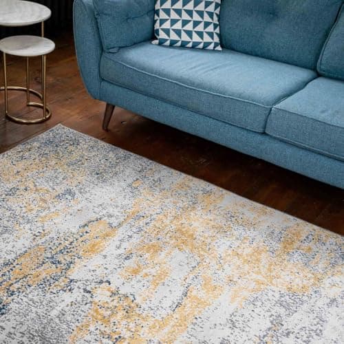 Image of Yellow Grey Living Room Rug Bedroom Hallway Carpet Non Slip Soft Modern Luxury Mat Ochre Mustard Durable Decor Kitchen Area Rugs Large 160cm x 230cm