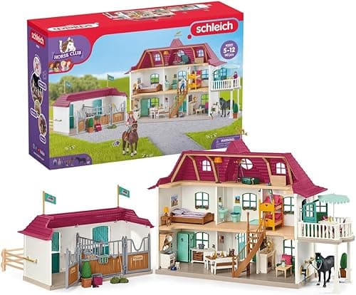 Image of SCHLEICH Horse Club - 192PC Lakeside Country House and Stable Playset - Equestrian Toy Set with People and Horse Figurines - Large Dollhouse with Furniture - Imaginative Play for Kids 5+ | 42551