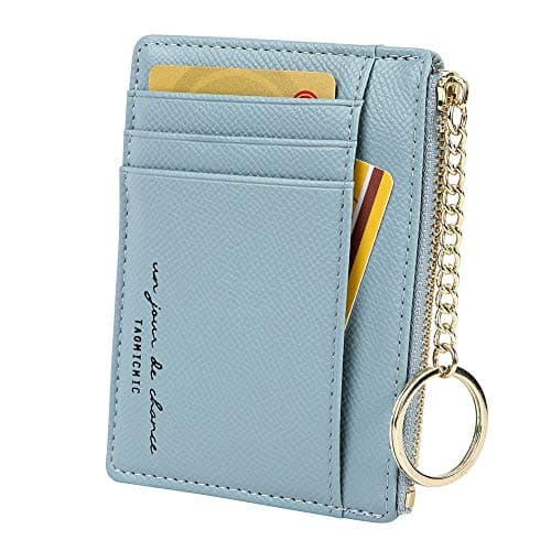 Image of Cynure Women's 8 Cards Slim Minimalist Card Holder Coin Changes Purse Keychain Front Pocket Wallet, Sky Blue