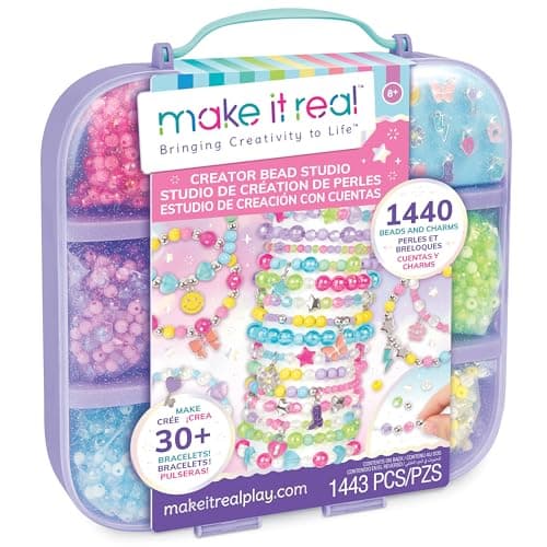 Image of Make It Real: Creator Bead Studio - 1443 Pieces, DIY Bracelet Kit, Beads and Beads, Design and Manufacture of Over 30 Bracelets, Crafts, Carrying Case, Girls and Boys to