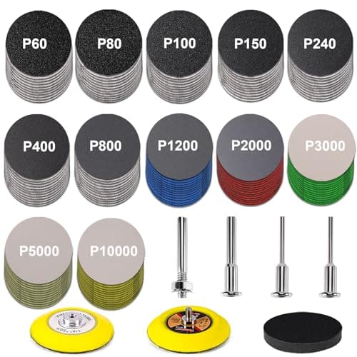 Image of 187 PCS 3 Inch Sanding Disc, GOH DODD Wet Dry Sandpaper Headlight Restoration Kit with Backer 1/8 1/4 Inch Shank and Soft Foam Pad, 60 to 10000 Grits Sand Paper for Wood Auto Metal Glass Resin