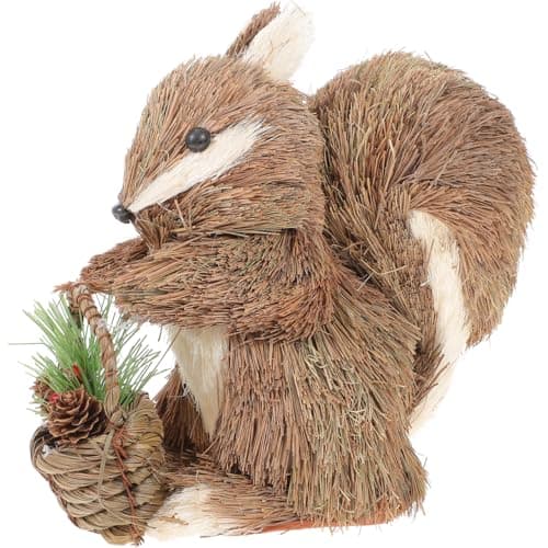 Image of Garneck Christmas Squirrel Figurines With Nut For Home Decor Straw Squirrel Christmas Tree Ornament Table Centerpiece
