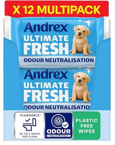 Image of Andrex Ultimate Fresh Washlets, 12 Packs - Gentle, Biodegradable, Flushable Toilet Wipes for Everyday Hygiene, Use with Regular Toilet Roll for a Shower Fresh Clean