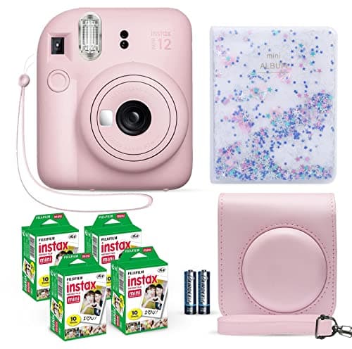 Image of Fujifilm Instax Mini 12 Blossom Pink Camera + Film Value Pack (40 Sheets) + Shutter Accessories Bundle, Incl. Carrying Case & Quicksand Beads Photo Album