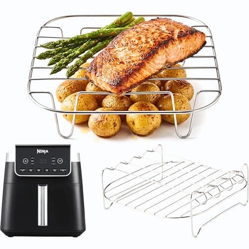 Image of Ninja AF180UK Air Fryer Racks | 2× Stainless Steel Cooking Racks (Flat + Skewer) | 2-Tier Cooking Set | 304 Steel | AF180 Accessories | by iStock Kitchen