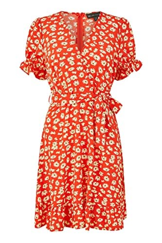 Image of Mela London Womens Daisy Print Wrap Dress Red 16