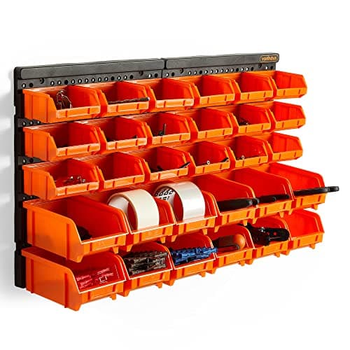 Image of VonHaus Workshop Storage - 30pcs Wall Mount Storage Organiser Bin for Tool Shed, Garage and Workshop - Wall Storage Adjustable Organiser Storage Bins