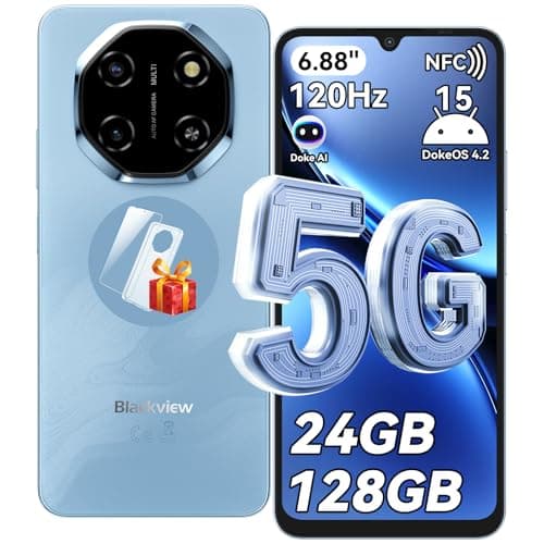 Image of Blackview SHARK 6 Smart Phone, 5G Sim-Free & Unlocked Mobile Phones, 6.88" 120Hz Display, 24GB+128GB/2TB, Android 15 Phone 16MP+8MP AI Camera, 5000mAh/18W, Fingerprint/Eye Comfort Mode, GPS/OTG/NFC
