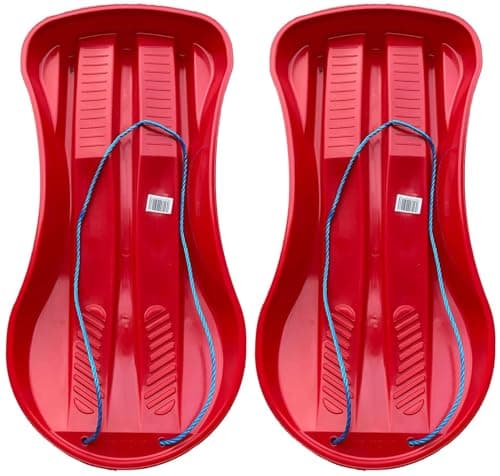 Image of 2 x Heavy Duty Large Unisex Children & Adults Snow Sledge Toboggan Sledge Rope Sled Play Snow Ice Red