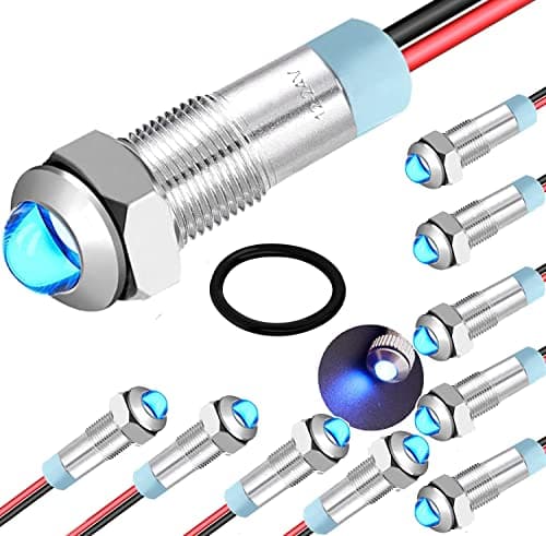Image of RUNCCI-YUN 10pcs 6mm 1/4" 12-24V Waterproof LED Metal Indicator Light,LED Warning Light Panel Mount Indicator Power Indicator Dash Light, for Car Truck Boat (Blue)