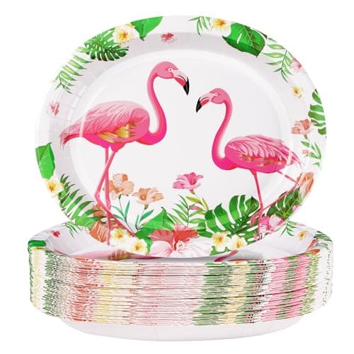 Image of 50 Pcs Flamingo Party Supplies Flamingo Party Decoration 10" X 12" Disposable 400 GSM Paper Plates Tropical Luau Hawaiian Flamingo Plates for Girls Kids Summer Pool Party Birthday Party Decoration