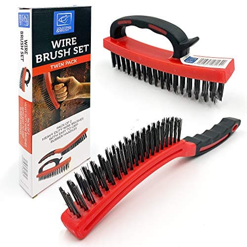 Image of Wire Brush Twin Pack of Heavy Duty Steel Brush With Easy to Hold Plastic Handle, Wire Brushes for Cleaning Rust and Heavy Dirt