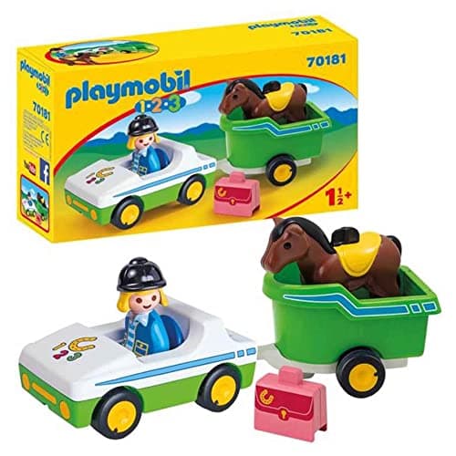 Image of Playmobil 70181 1.2.3 Car with Horse Trailer, Fun Imaginative Role-Play, PlaySets Suitable for Children Ages 4+