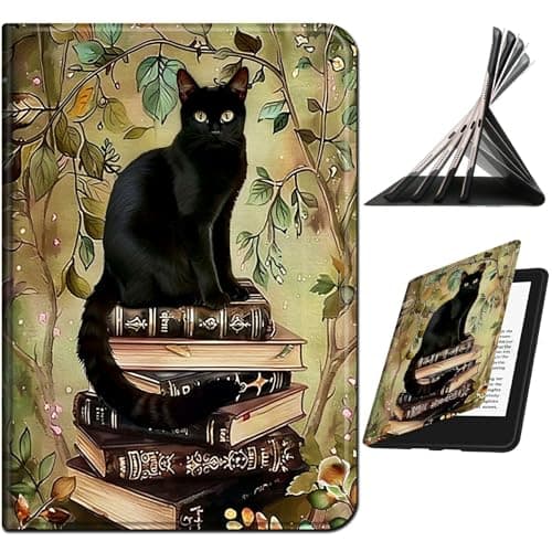 Image of RWUTYTIUL for All-New Kindle Fire 7 (9/7/5th Generation 2019/2017/2015 Release) Case, Shockproof Smart Protective Multi-Angle Viewing Tablet Cover for Women with Auto Sleep/Wake, Book Cat