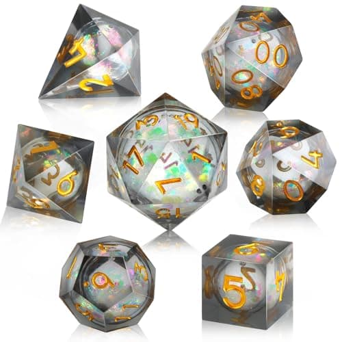 Image of Liquid Core DND Dice Set 7Pcs Sharp Edge Polyhedral Resin D&D Dice for Dungeons and Dragons RPG MTG Table Games,Role Playing Dice Set D20, D12, D10, D%, D8, D6, D4 (Liquid Quicksand Black Gold)
