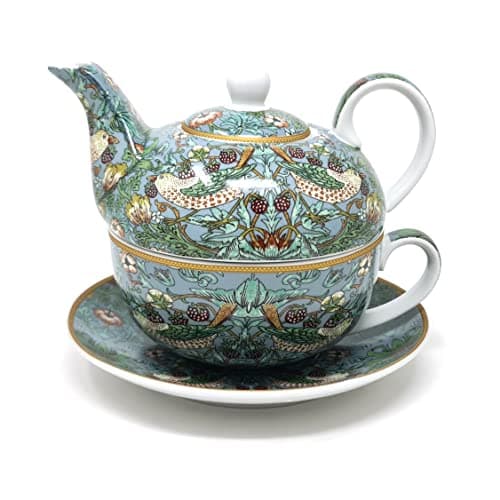 Image of Lesser & Pavey S Berry Thief Teal Tea for One with Matching Cup & Saucer | 600ml Capacity Luxury Teapot Ideal for Home Office & Outdoor | Without Tea Strainer | Elegant Alternative to Glass Tea Pot