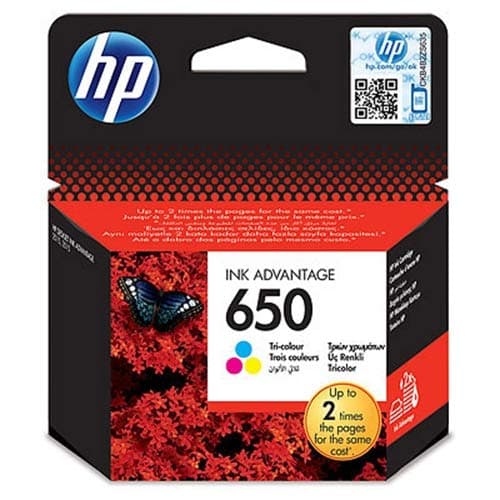 Image of HP 650 – Ink Cartridge for Printers (Cyan, Magenta, Yellow, HP Deskjet Ink Advantage 2515, Inkjet, 20 – 80%, -40 – 60 °C, 15 – 32 °C)