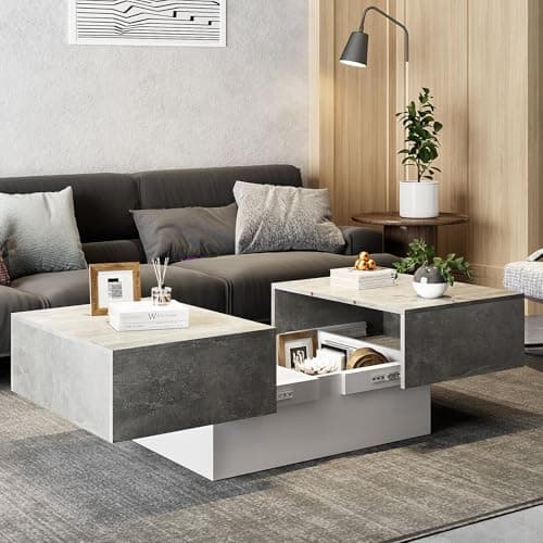 Image of KEEPREAPER Modern Coffee Table with Large Storage for Living Room, Farmhouse Living Room Center Table Mesas De Centro para Salas Modernas Nesting Tables for Reception Room, Grey