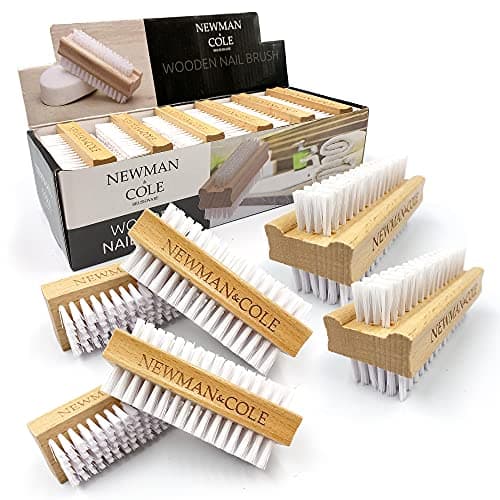 Image of Wooden Nail Brush, Double-Sided Nail Scrubbing Brush with Firm Plastic Bristles (Set of 6)